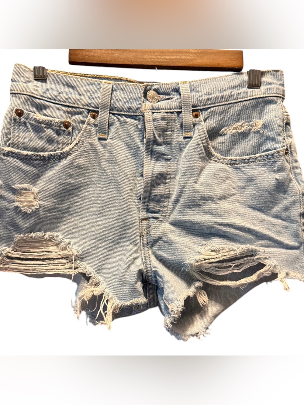Levi Light Blue Distressed Denim Shorts - Women